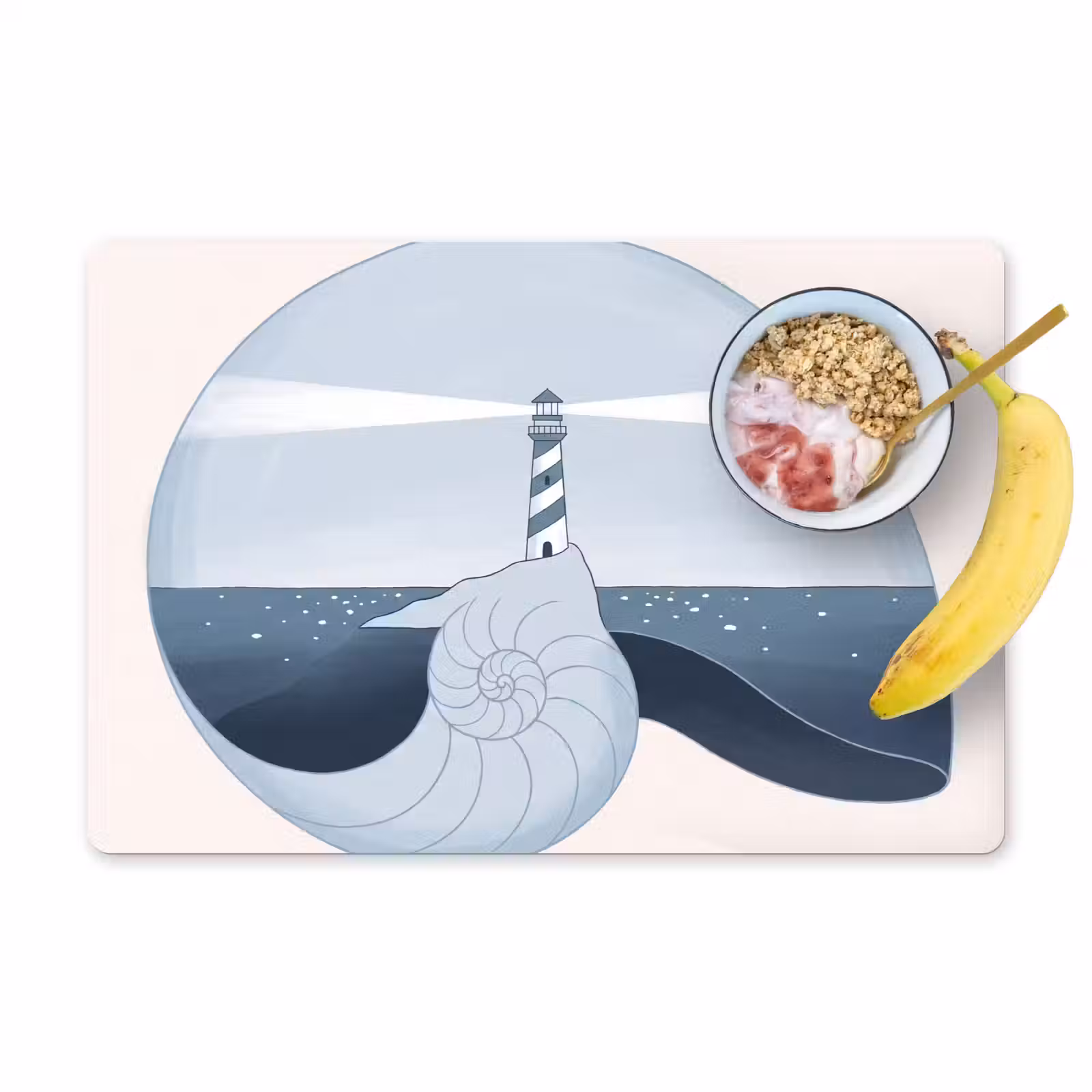 Placemat - 6 stuks - Vuurtoren - Zee - Schelp - Abstract - Blauw — 1