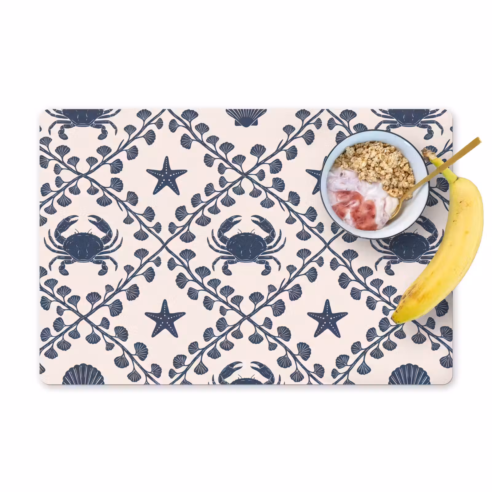 Placemat - 6 stuks - Zee - Krab - Zeester - Patroon - Blauw — 1