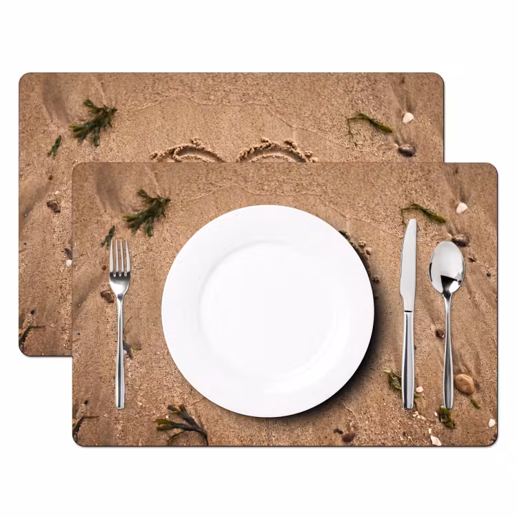 Placemat - 6 stuks - Dieren - Hart - Strand - Zand - Roze — 2