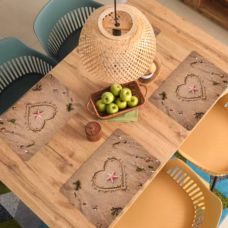Placemat - 6 stuks - Dieren - Hart - Strand - Zand - Roze — 6