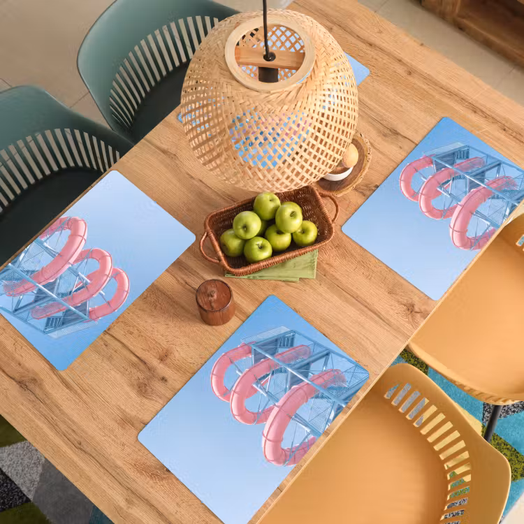 Placemat - 6 stuks - Glijbaan - Waterpark - Spiraal - Modern - Roze — 6