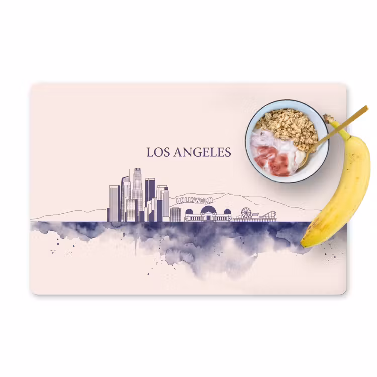Placemat - 6 stuks - Los Angeles - Skyline - Architectuur - Aquarel - Blauw — 1