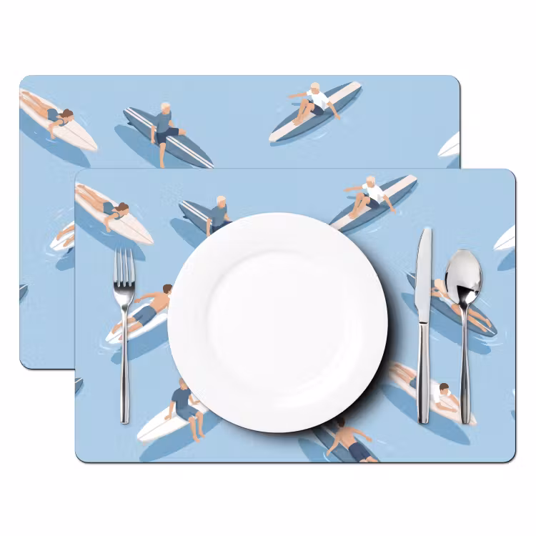 Placemat - 6 stuks - Mensen - Surfen - Water - Zomer - Illustratie — 2