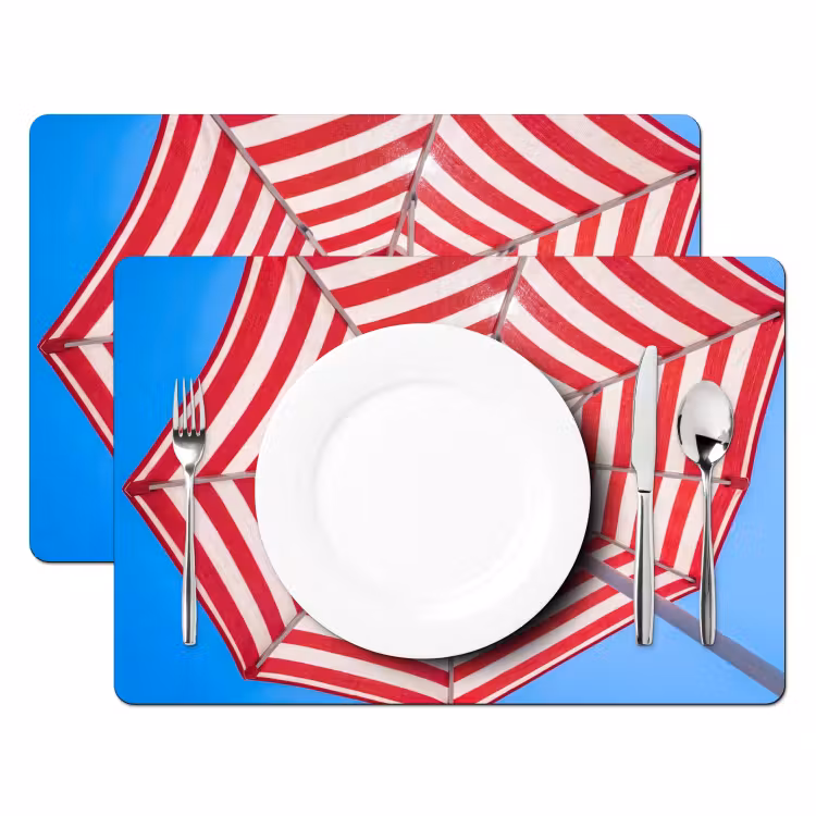 Placemat - 6 stuks - Parasol - Strepen - Zomer - Rood - Blauw — 2
