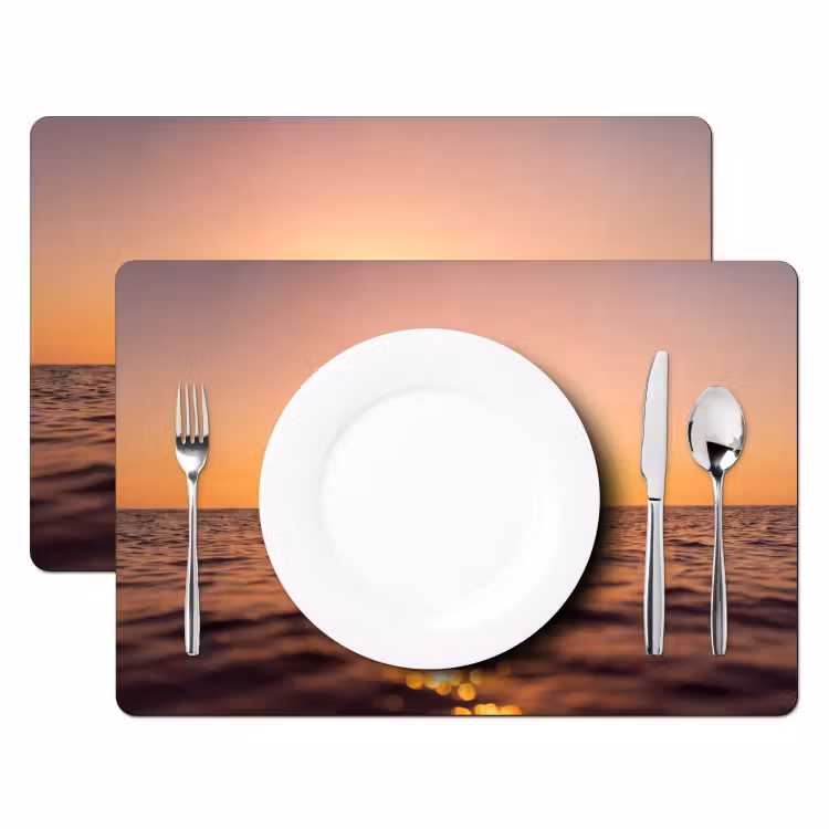 Placemat - 6 stuks - Persoon - Surfen - Zonsondergang - Zee - Oranje — 2