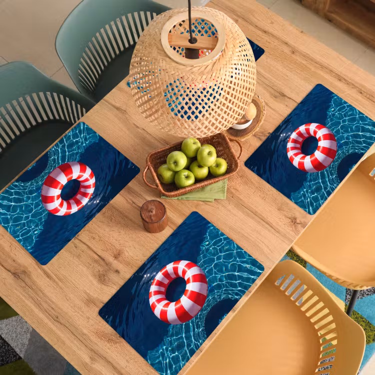 Placemat - 6 stuks - Recreatie - Water - Zomer - Rood - Wit — 6