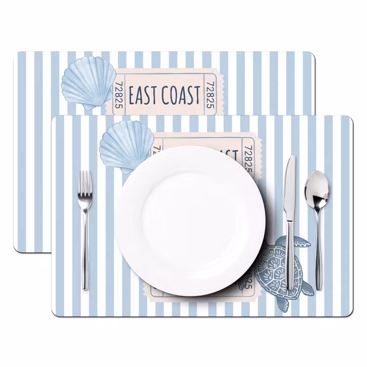 Placemat - 6 stuks - Schelp - Oceaan - Kust - Blauw - Illustratie — 2