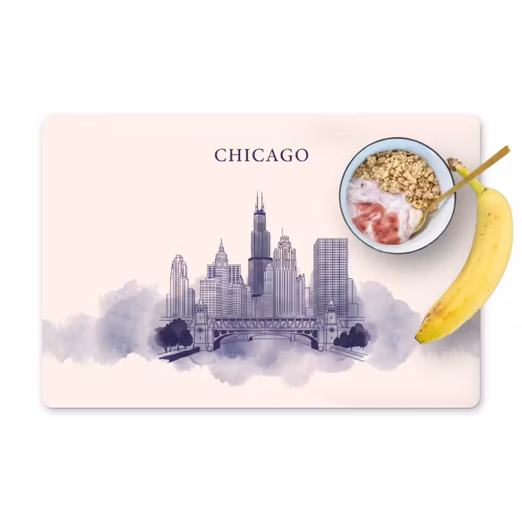 Placemat - 6 stuks - Stad - Skyline - Architectuur - Lijntekening - Blauw — 1