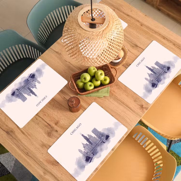 Placemat - 6 stuks - Stad - Skyline - Architectuur - Lijntekening - Blauw — 6
