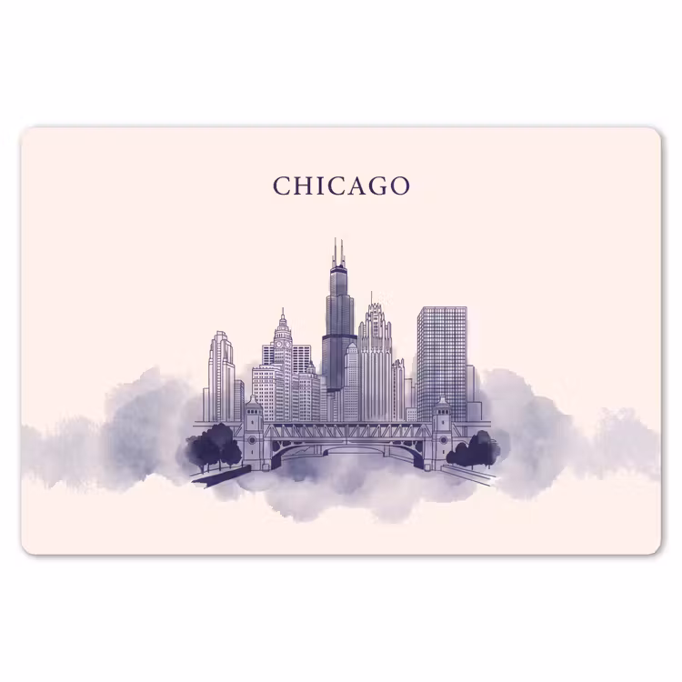 Placemat - 6 stuks - Stad - Skyline - Architectuur - Lijntekening - Blauw — 7