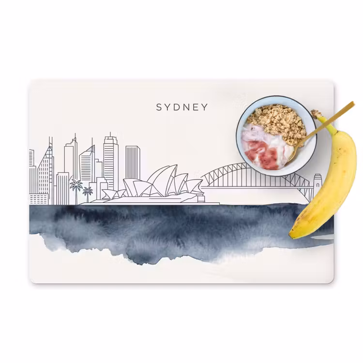 Placemat - 6 stuks - Stad - Skyline - Architectuur - Minimalistisch - Blauw — 1