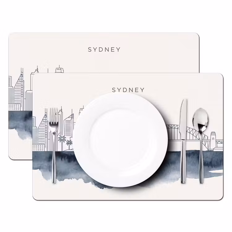 Placemat - 6 stuks - Stad - Skyline - Architectuur - Minimalistisch - Blauw — 2