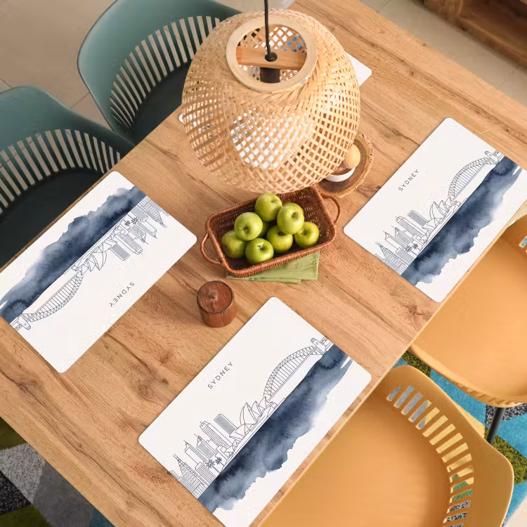 Placemat - 6 stuks - Stad - Skyline - Architectuur - Minimalistisch - Blauw — 6