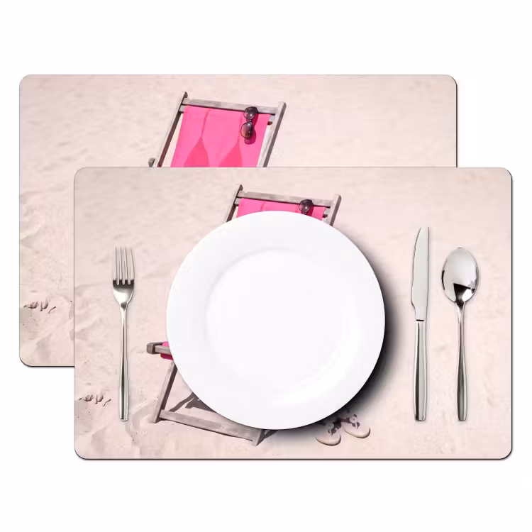 Placemat - 6 stuks - Strand - Ligstoel - Badkleding - Zomer - Roze — 2
