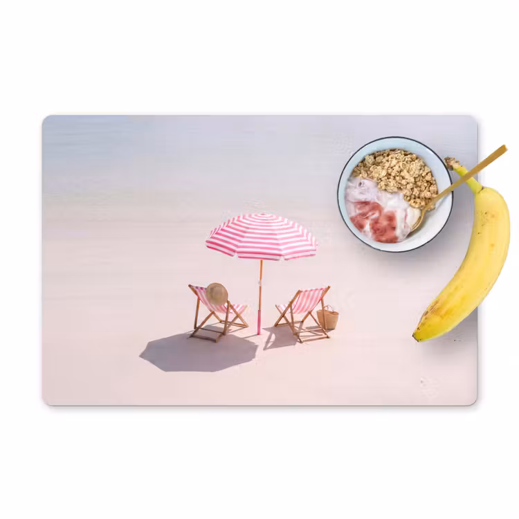 Placemat - 6 stuks - Strand - Parasol - Ligstoel - Zomer - Roze — 1