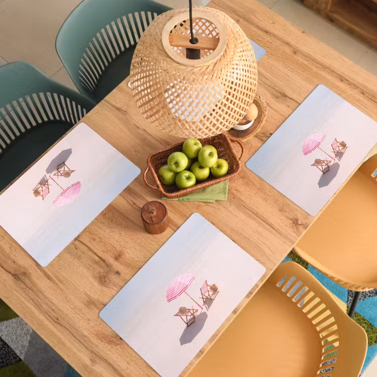 Placemat - 6 stuks - Strand - Parasol - Ligstoel - Zomer - Roze — 6
