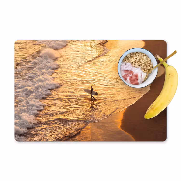 Placemat - 6 stuks - Surfer - Strand - Zonsondergang - Oceaan - Goud — 1