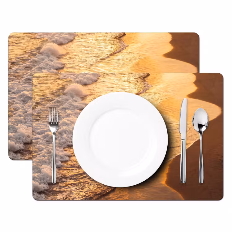 Placemat - 6 stuks - Surfer - Strand - Zonsondergang - Oceaan - Goud — 2