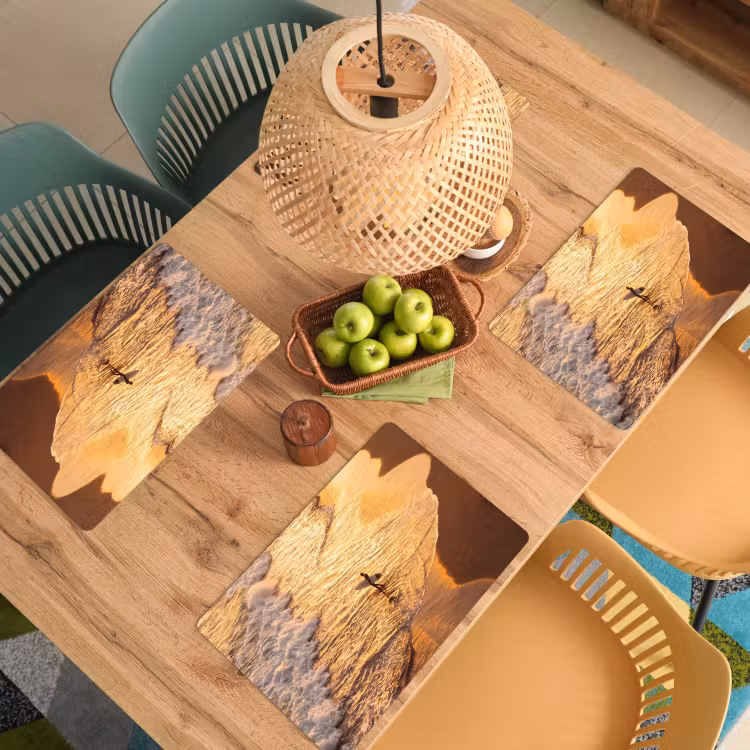 Placemat - 6 stuks - Surfer - Strand - Zonsondergang - Oceaan - Goud — 6