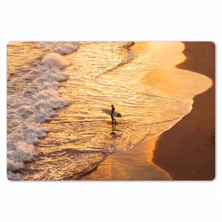 Placemat - 6 stuks - Surfer - Strand - Zonsondergang - Oceaan - Goud — 7