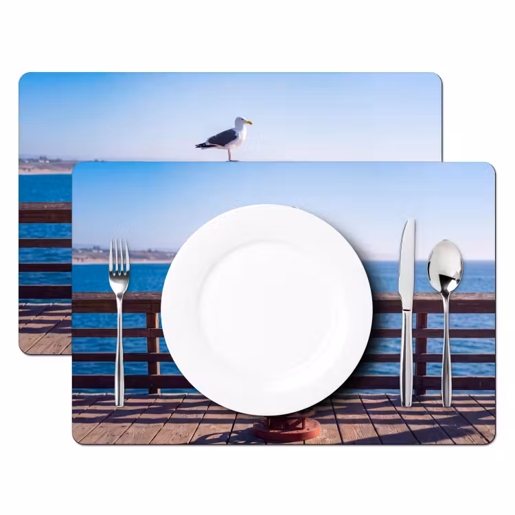 Placemat - 6 stuks - Vogel - Verrekijker - Kust - Zee - Blauw — 2