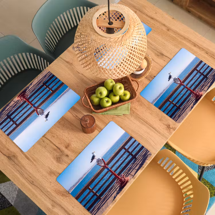 Placemat - 6 stuks - Vogel - Verrekijker - Kust - Zee - Blauw — 6