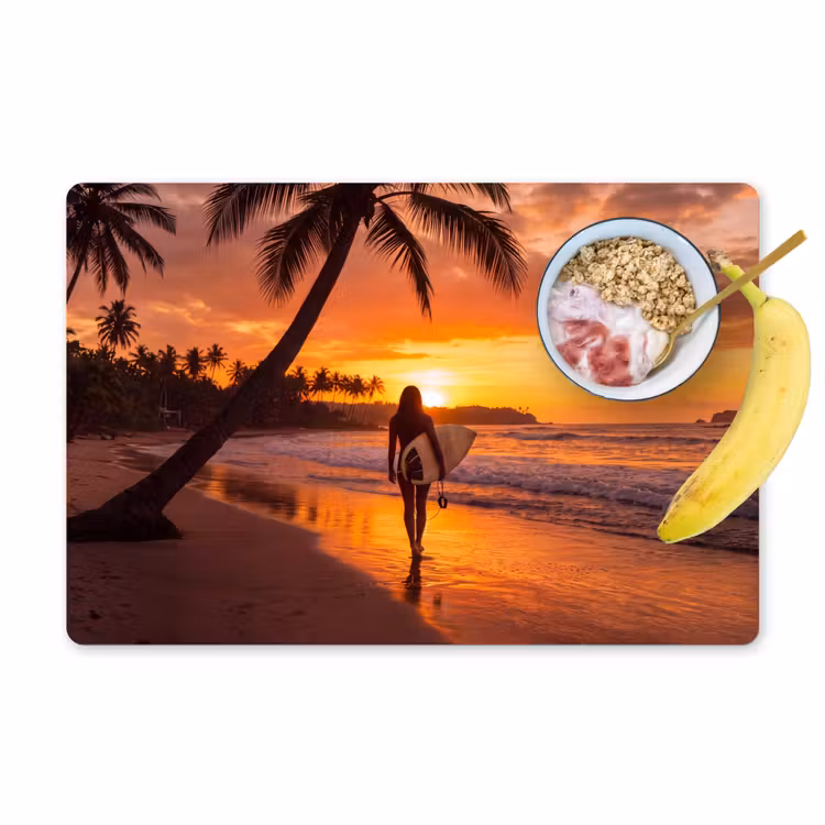 Placemat - 6 stuks - Vrouw - Surfplank - Strand - Zonsondergang - Oranje — 1