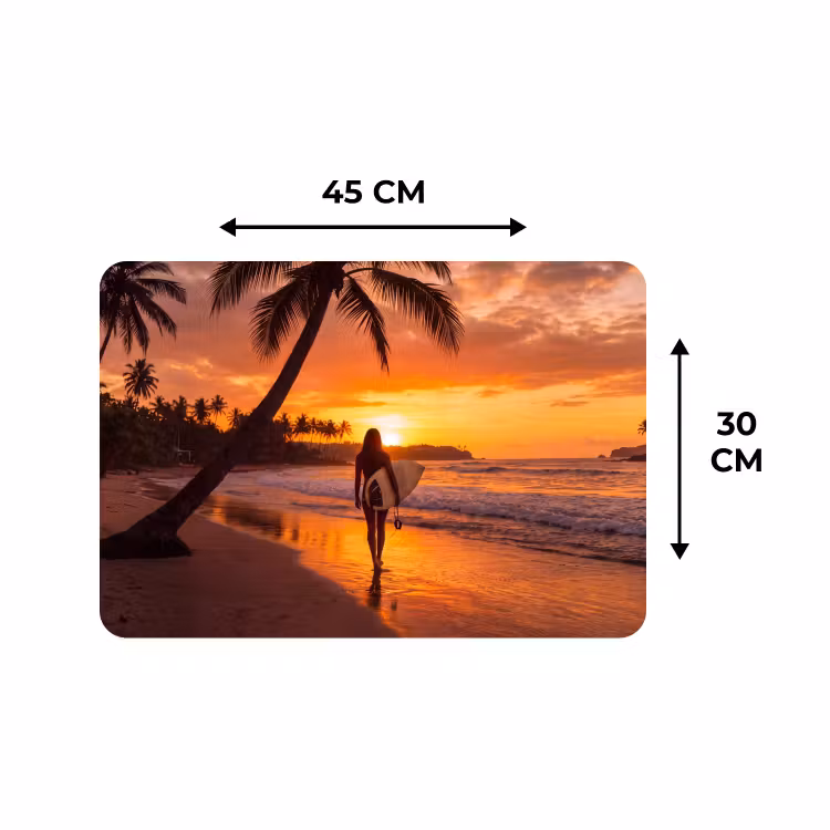Placemat - 6 stuks - Vrouw - Surfplank - Strand - Zonsondergang - Oranje — 3