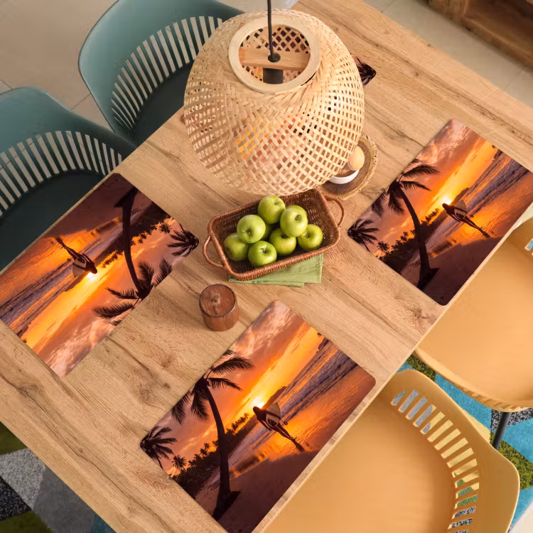 Placemat - 6 stuks - Vrouw - Surfplank - Strand - Zonsondergang - Oranje — 6