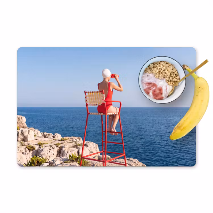 Placemat - 6 stuks - Vrouw - Zee - Kust - Verrekijker - Rood — 1