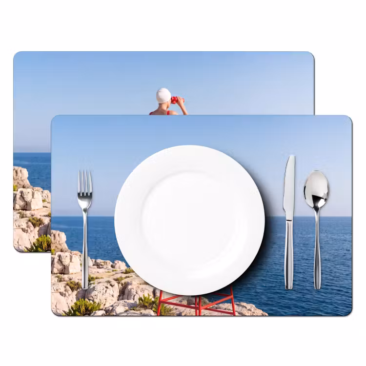 Placemat - 6 stuks - Vrouw - Zee - Kust - Verrekijker - Rood — 2
