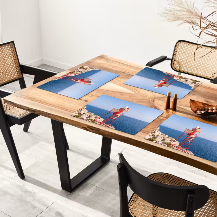 Placemat - 6 stuks - Vrouw - Zee - Kust - Verrekijker - Rood — 5