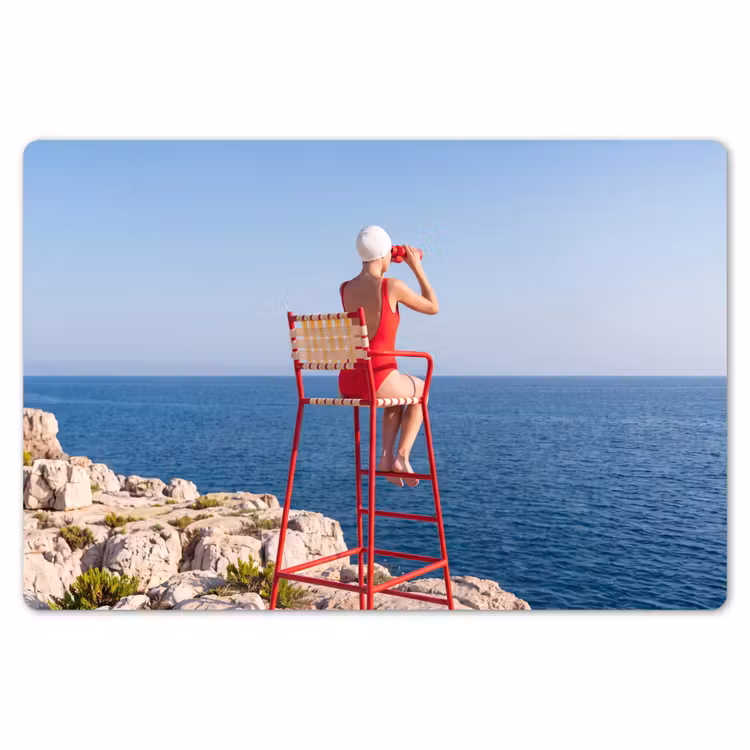 Placemat - 6 stuks - Vrouw - Zee - Kust - Verrekijker - Rood — 7