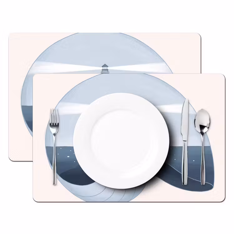 Placemat - 6 stuks - Vuurtoren - Zee - Schelp - Abstract - Blauw — 2