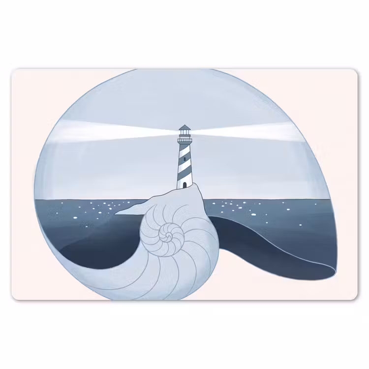 Placemat - 6 stuks - Vuurtoren - Zee - Schelp - Abstract - Blauw — 7