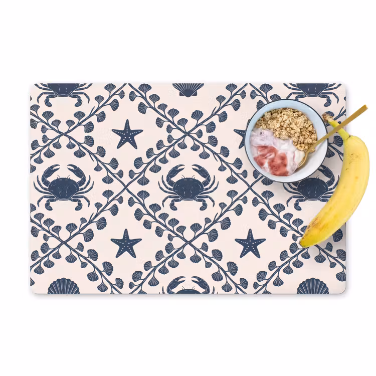 Placemat - 6 stuks - Zee - Krab - Zeester - Patroon - Blauw — 1