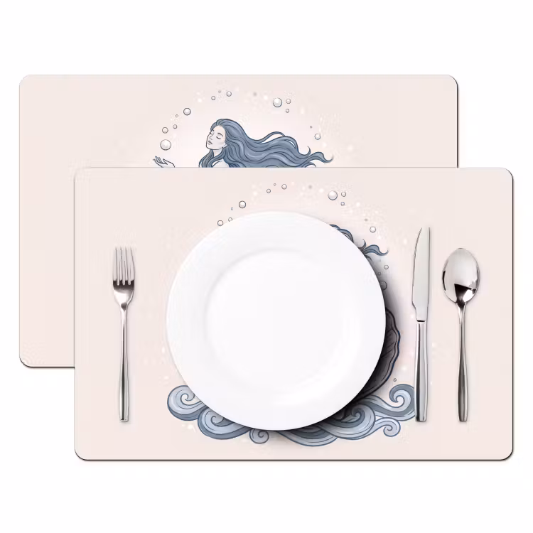 Placemat - 6 stuks - Zeemeermin - Schelp - Zee - Fantasie - Blauw — 2