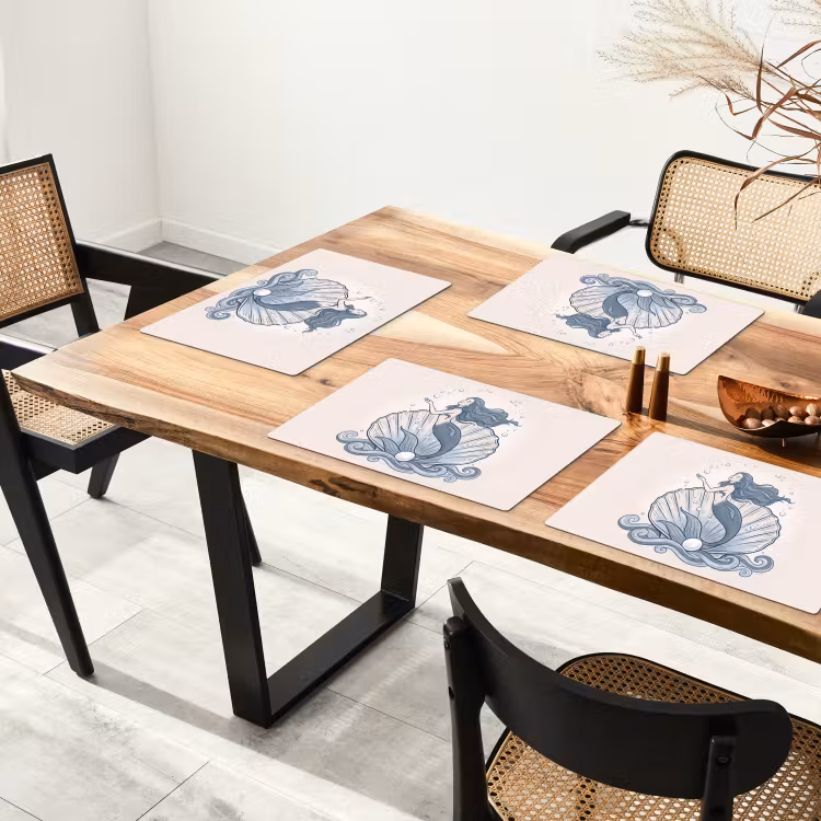 Placemat - 6 stuks - Zeemeermin - Schelp - Zee - Fantasie - Blauw — 5