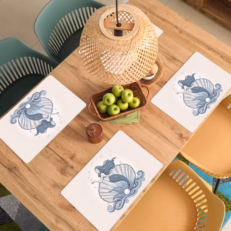 Placemat - 6 stuks - Zeemeermin - Schelp - Zee - Fantasie - Blauw — 6