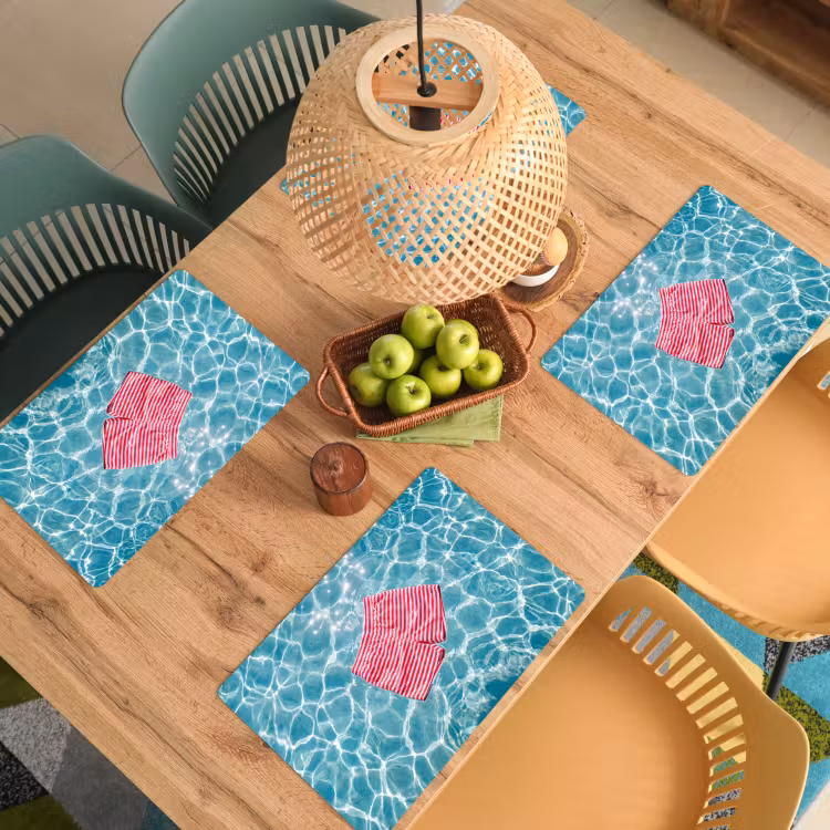 Placemat - 6 stuks - Zwemkleding - Gestreept - Water - Zomer - Rood-wit — 6