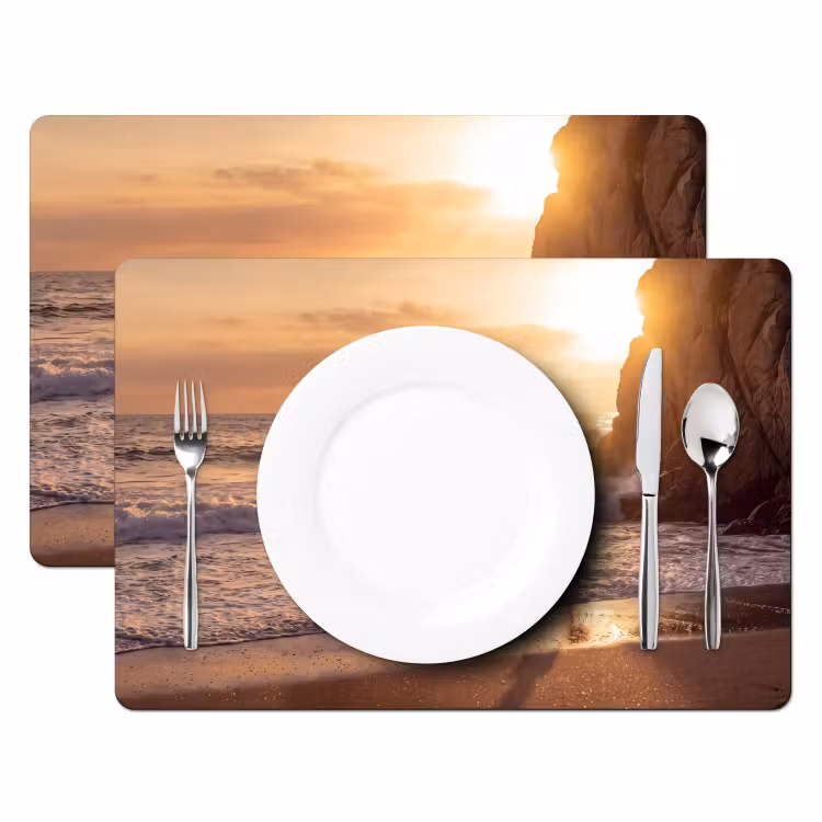 Placemat - 6 stuks - Mensen - Oceaan - Zonsondergang - Kust - Goud — 2