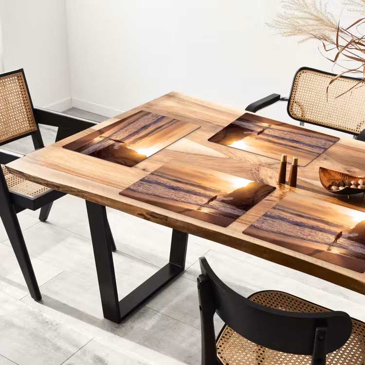 Placemat - 6 stuks - Mensen - Oceaan - Zonsondergang - Kust - Goud — 5