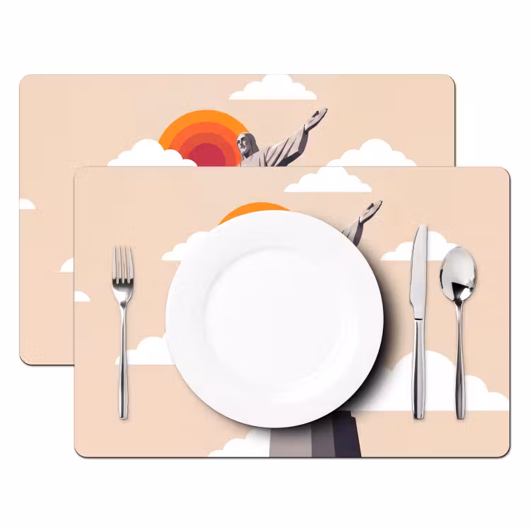 Placemat - 6 stuks - Monument - Stad - Zonsondergang - Minimalistisch - Oranje — 2
