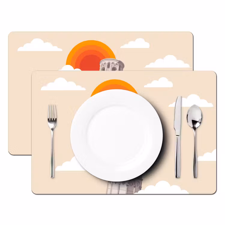 Placemat - 6 stuks - Toren - Pisa - Architectuur - Minimalistisch - Beige — 2