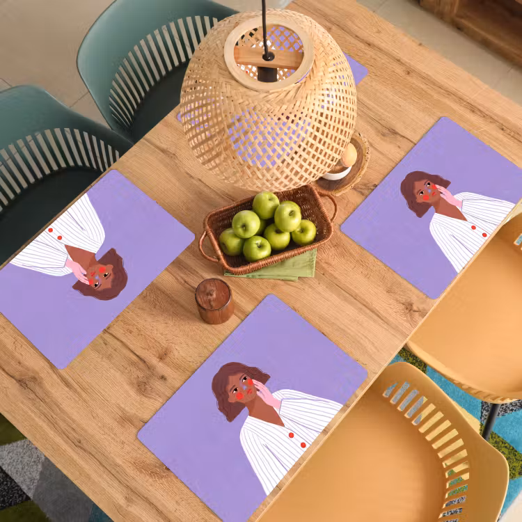 Placemat - 6 stuks - Vrouw - Gezicht - Mensen - Abstract - Kleurrijk — 6