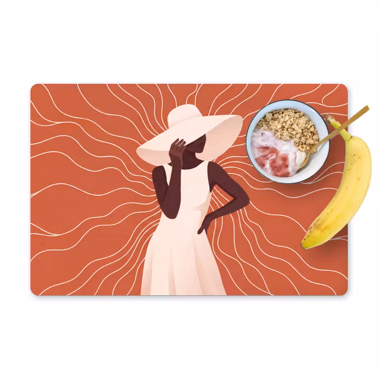 Placemat - 6 stuks - Vrouw - Hoed - Portret - Modern - Beige — 1