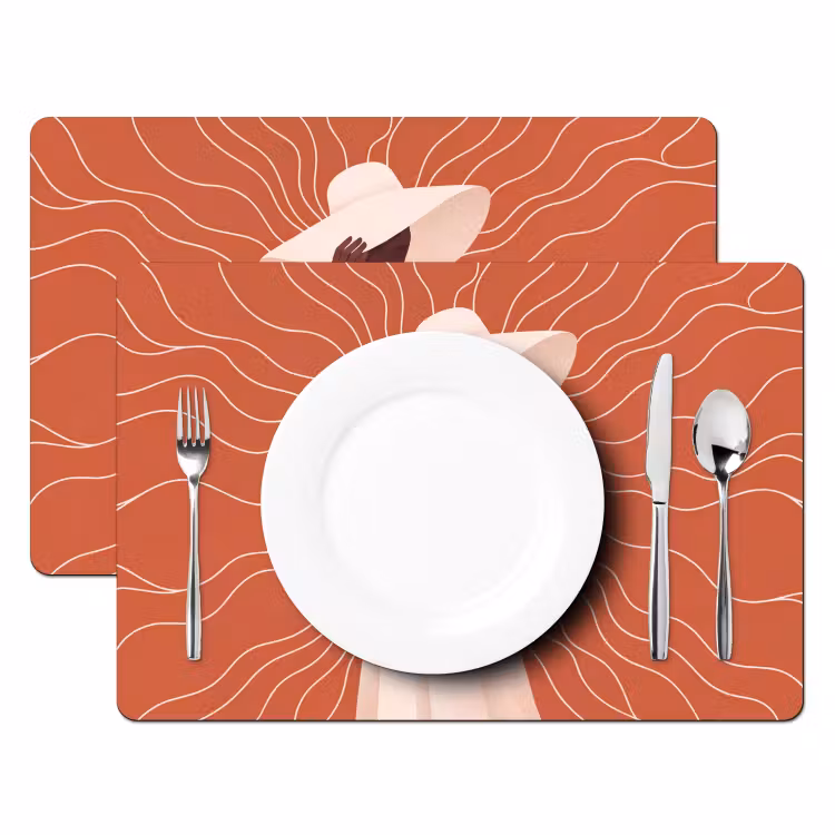 Placemat - 6 stuks - Vrouw - Hoed - Portret - Modern - Beige — 2