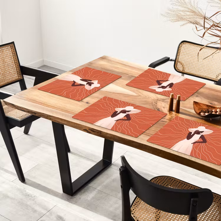 Placemat - 6 stuks - Vrouw - Hoed - Portret - Modern - Beige — 5