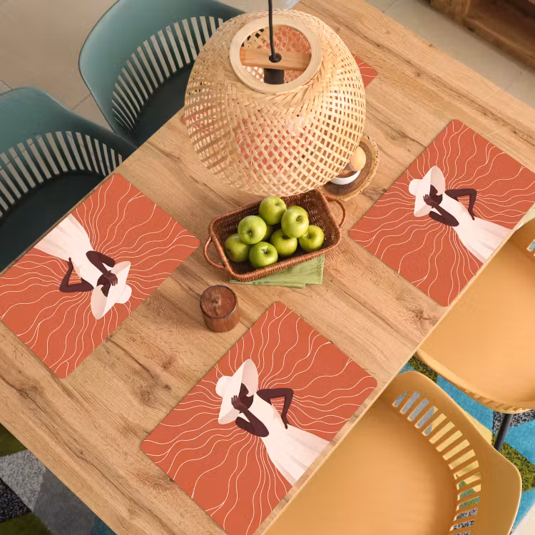 Placemat - 6 stuks - Vrouw - Hoed - Portret - Modern - Beige — 6