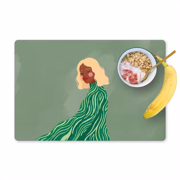 Placemat - 6 stuks - Vrouw - Portret - Illustratie - Modern - Groen — 1